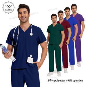 Niaahinn 탑 바지 세트 판매 간호사 병원 유니폼 두 조각 스트레치 스판덱스 스크럽 정장 간호 여성 스크럽 유니폼 정장
