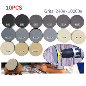 10Pcs 습식/건식 사포 3 인치 75MM 후크 및 루프 실리콘 카바이드 240-10000 그릿 방수 샌딩 디스크