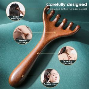 천연 황금 백단 다섯 발톱 두피 마사지 Gua Sha 도구 뒤로 Scratcher 스파 핸드 헬드 자오선 마사지 빗 헤어 케어