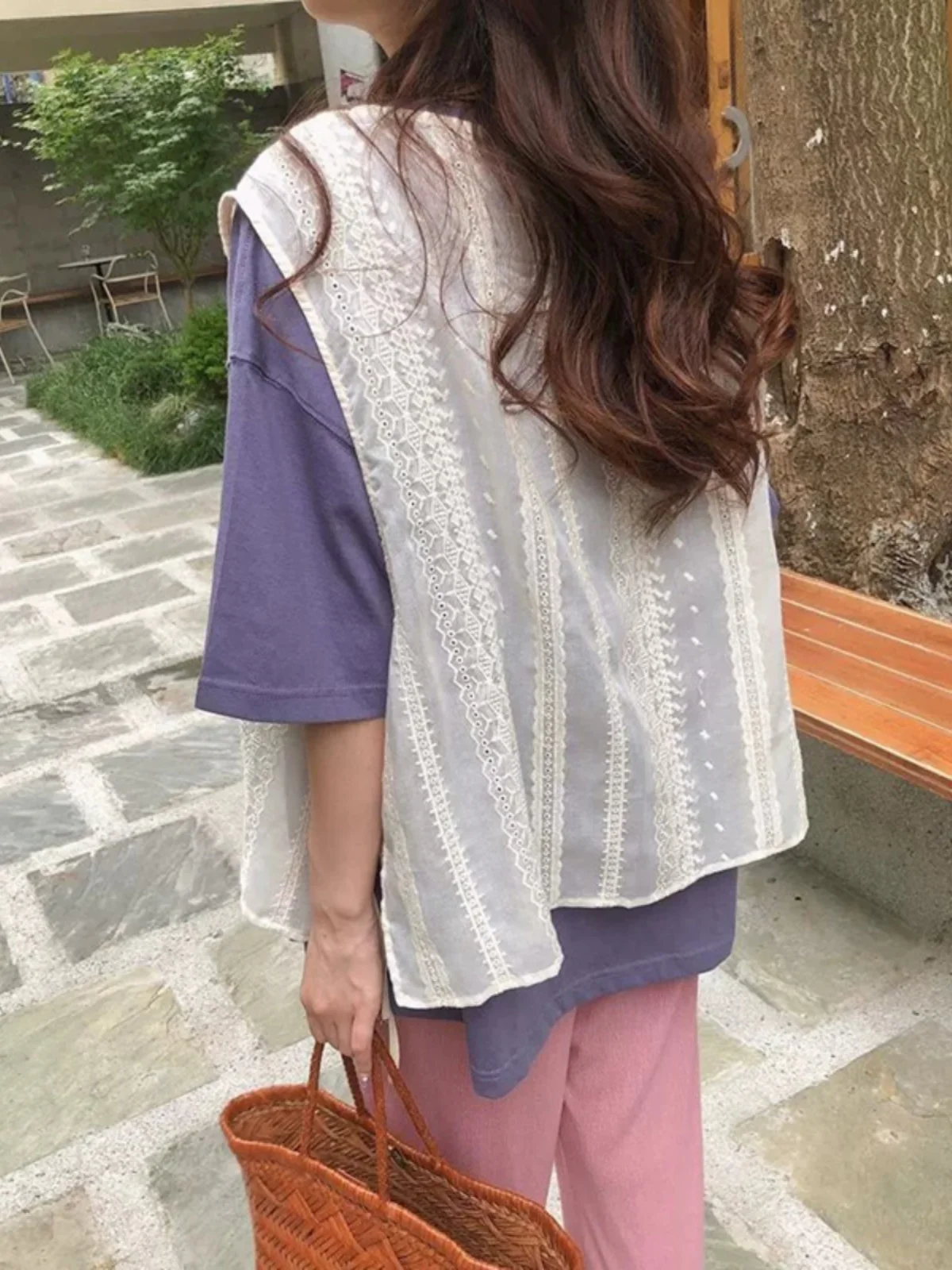 한국 스타일 레이스 크롭탑 여성용 고급 자수 울트라 루즈 홀로우 아웃 코튼 린넨 레이어드 웨어 얇은 조끼