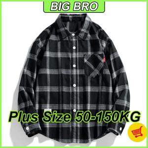 L-9XL 플러스 사이즈 남성 체크 셔츠 한국 스타일 루즈핏 칼라 긴팔 코트 체크 오버사이즈 탑 가슴 포켓 캐주얼 의류
