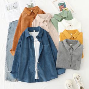코듀로이 여성 블라우스 셔츠 튜닉 여성상의와 블라우스 2024 Womenswear 긴 소매 의류 버튼 업 루즈 화이트 New