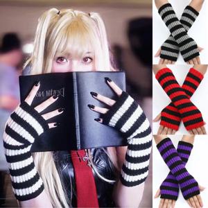뜨거운 여성 니트 핑거리스 팔 슬리브 고딕 스트라이프 팔꿈치 장갑 코스프레 애니메이션 장갑 하라주쿠 Y2K 손목 장갑 팔 워머