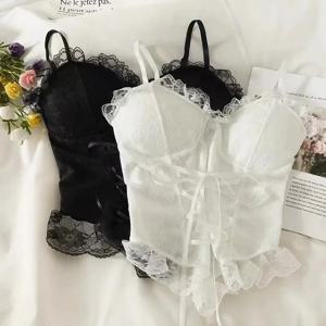 섹시 크롭탑 여성 코르셋 레이스 밴디지 티셔츠 캐미솔 슬링 탱크탑 패션 민소매 조끼
