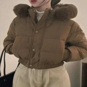 패셔너블한 두꺼운 가을 겨울 짧은 후드 코트 여성용 스타일리시한 따뜻한 플리스 안감 코튼 재킷 긴 소매 아우터웨어