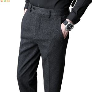 QJ CINGA 뉴 그레이 남성 모직 바지, 가을/겨울 두꺼운 바지 남성, 슬림 비즈니스 Pantalones Hombre Fashion Slacks 28-36