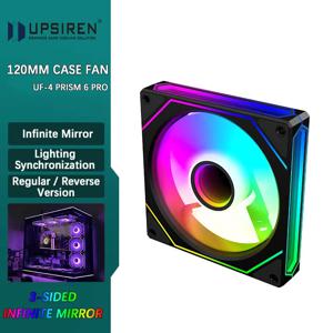 UPSIREN UF-4 프리즘 6 프로 120mm 케이스 선풍기, 마더 보드 조명 동기화, 4 핀 PWM, 3 면 무한 미러, 12cm, 5V, 3 핀