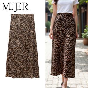 MUJER 레오파드 프린트 롱 스커트 여성 하이 웨이스트 미디 스커트 빈티지 드레이핑 여성 스커트 패션 스트레이트 스커트 여성