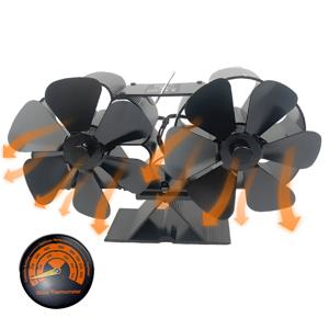 목재 스토브 선풍기 열 구동 듀얼 사일런트 모터, 비 전기 열 벽난로 선풍기, 브래킷 및 자기 온도계 포함, 4 블레이드