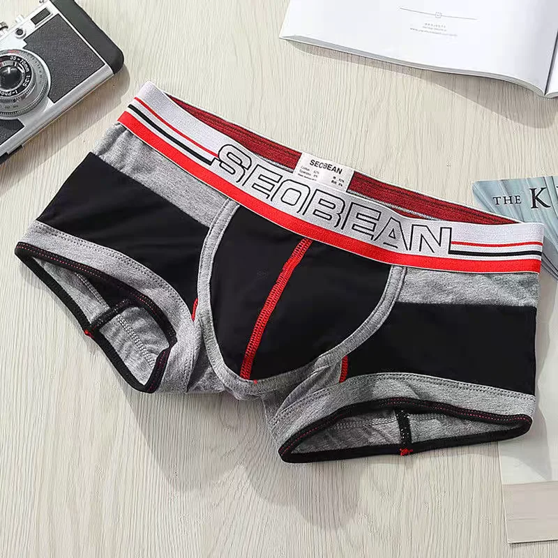 남성용 면 빈티지 복서 반바지 저층 속옷 패치워크 복서 3가지 색상