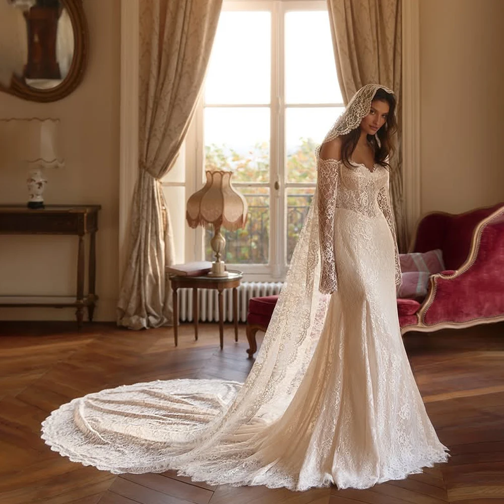 모던 스위트하트 풀 레이스 머메이드 웨딩드레스 맞춤 제작 소매 신부 드레스 2026 베스티도 데 노이발