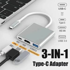 USB-C-HDMI 호환 3 in 1 케이블 변환기, Samsung Huawei iPad Mac USB 3.1 유형 C-HDMI 호환 4K 어댑터 케이블