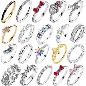 새로운 반지 오리지널 925 스털링 실버 반지 하트 리본 태양 달 별 꽃 왕관 여성용 어머니의 날 발렌타인 데이 선물 DIY 쥬얼리