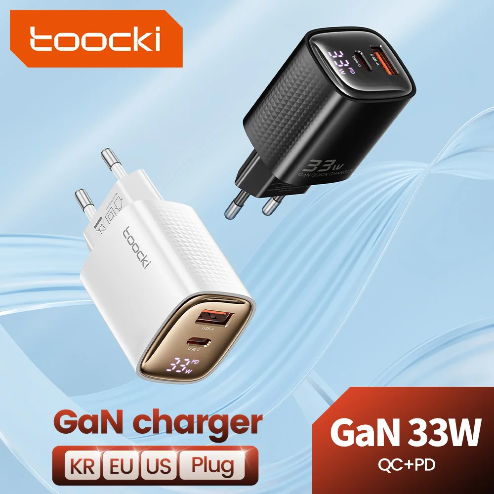 Toocki 33W GaN USB C 충전기 디지털 디스플레이 PD3.0 iPhone 15 14 13 12 11 Pro Max XS 용 고속 유형 C 고속 충전 충전기