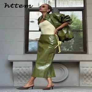 스트리트 지퍼 가죽 재킷 스커트 세트 여성 루즈 스탠드 칼라 긴팔 코트 스트레이트 스커트 2025 가을 겨울 여성 정장