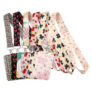 레트로 꽃 체리 활 매는 밧줄 넥 스트랩 키 체인 ID 카드 커버 배지 홀더 휴대 전화 교수형 밧줄 열쇠 고리 액세서리 선물