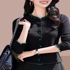 블랙 슬림핏 여성 기본 셔츠 패셔너블한 가을 겨울 티셔츠 포켓 손수건 디자인 덴보 브랜드