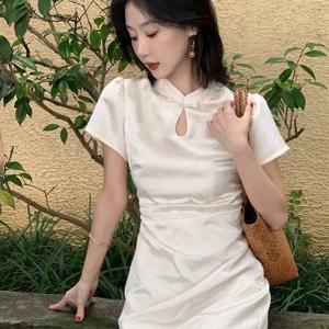 여성용 반팔 긴팔 허리띠, 슬림하고 개선된 치파오 원피스, 중국 스타일, 신상 원피스, 2024 여름