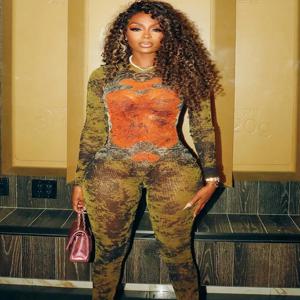 Weird Puss 타이 염색 프린트 점프 슈트 여성 피트니스 스트레치 타이트 섹시한 o 넥 풀 슬리브 스키니 streetwear 가을 지퍼 슬림 오버올