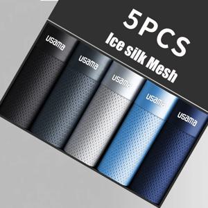 5pcs 남자 복서 반바지 얼음 실크 속옷 플러스 사이즈 속옷 멋진 통기성 섹시 슬림 팬티 메쉬 란제리 도매 많은