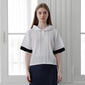 yoyoyoy여성[최초가 144000원] 배색 소매 플리츠 크롭 후드 탑 화이트_AJ06WNPTS04