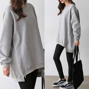 [하프클럽] 양사이드 지퍼 언발 여성 기모 롱 맨투맨티 (TRT-732)