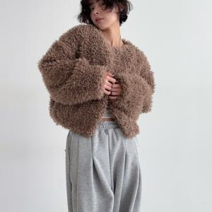 [브리치]  / 여성 울 푸들 뽀글이 양털 가디건 숏 자켓 아이보리 브라운