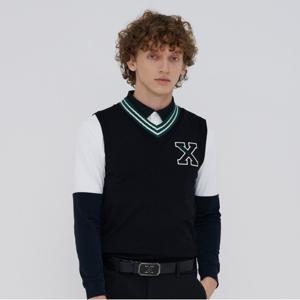 남성 와펜 브이넥 니트 베스트(X4SVU3381BK)