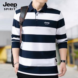 JEEP SPIRIT 남성 긴팔 티셔츠 봄 가을 순면 스트라이프 캐주얼 셔츠