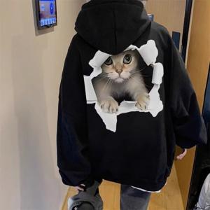 SUTA~5XL 후드티 아메리칸 트렌디표 취미 고양이 날염 후드 후드 남녀 가을 겨울 신상 루즈한 커플 기모 외