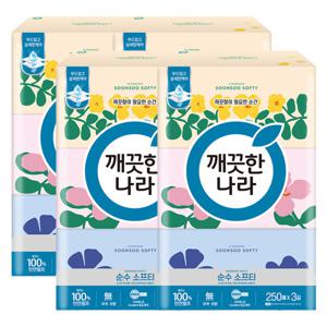 깨끗한나라 소프티 미용티슈 250매 3입 x 4팩