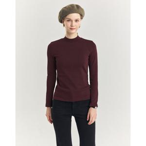 헤지스 여성 24FW 면 버건디 하프넥 긴소매 티셔츠 HSTS4DC93D2