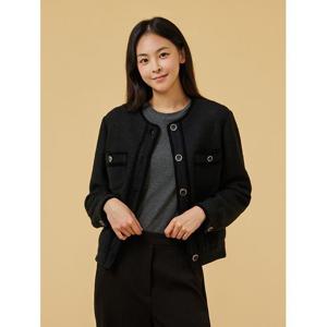[자주]블랙 여 라운드넥 포켓 트위드 자켓 J102401031