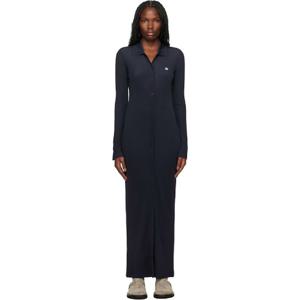 25 FW 겐조 여성 네이비 겐조 파리 골지 롱 가디건 맥시 드레스 242387F055000