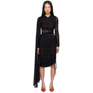 25 FW 마린세르 여성 블랙 드레이핑 저지 미디 드레스 242020F054006