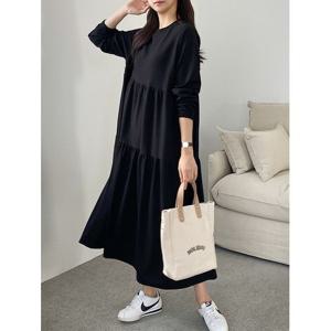 [샵앤]여성 라운드 루즈핏 등원룩 데일리 캉캉 롱원피스 ARA-WDR-3031-블랙