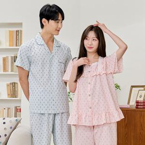 바풀 CA5S14216 커플잠옷 파자마 남성 여성 여름 반팔 잠옷 세트