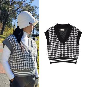 럭스골프 여성 브이넥 누빔 니트 베스트 조끼 TO3W510W