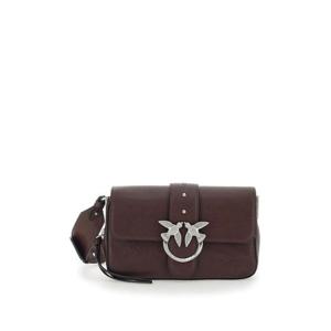 PINKO Love One Mini Brown Crossbody Bag with Love Birds Buckle and Adjustable Shoulder Strap in Leather Woman 105345A2JGL74E