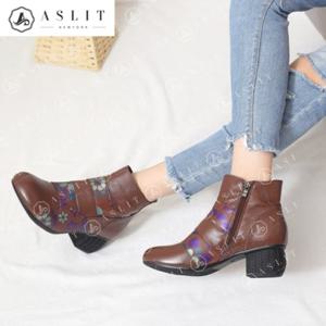 [애슬릿] 프린팅 포인트 가죽 방한 털 심플 앵클 부츠