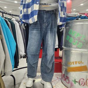[더블제이디](공용) 무릎핀턱 데님 와이드 JFZZ80A62_GN