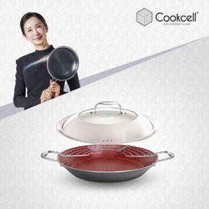 쿡셀 32cm 패밀리팬 + 복합유리뚜껑 스트레이너