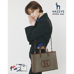 [헤지스]HIBA4F119K2_여성 H 레더 패치 시그니처 패턴 카키 토트 겸 숄더백 L