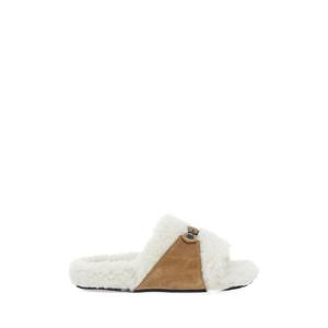 BALENCIAGA White Sandals with Buckles and Studs in Leather and Fur Woman 850938W14I39043