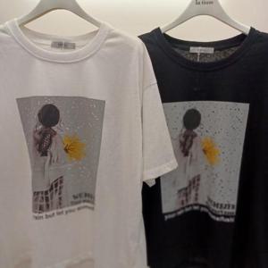 Destijl HC06 시원하고 얇은 뚝떨어지는 꽃비 라운드 반팔 여름 면티 D2523ts50