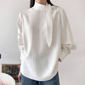 샵앤) 여성 언발단추 오피스룩 페미닌 타이 블라우스 NYS-WBL-4223-화이트