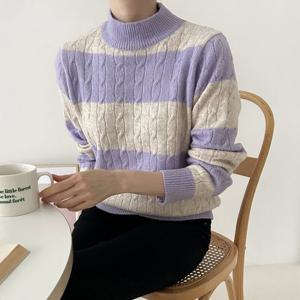 [샵앤]여성 레이 국산 단가라 간절기 겨울 반폴라 긴팔 니트 티셔츠 21DS-WKN-2745-퍼플