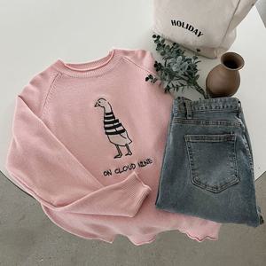 [샵앤]오리 여성 라운드 밑단 돌돌이 봄 간절기 나그랑 긴팔 니트 티셔츠 BONG-WKN-2879-핑크