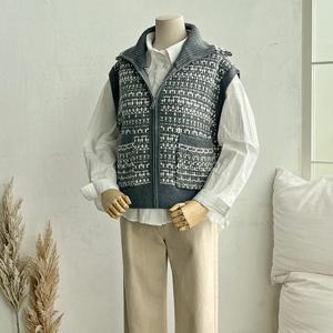 샵앤) 여성 하이넥 버크립 포켓 니트 조끼 DGB-WVS-3910-그레이