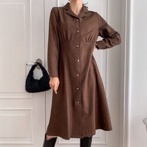 샵앤) 여성 모직 카라 A라인 미디 원피스 CAT-WDR-3931-베이지